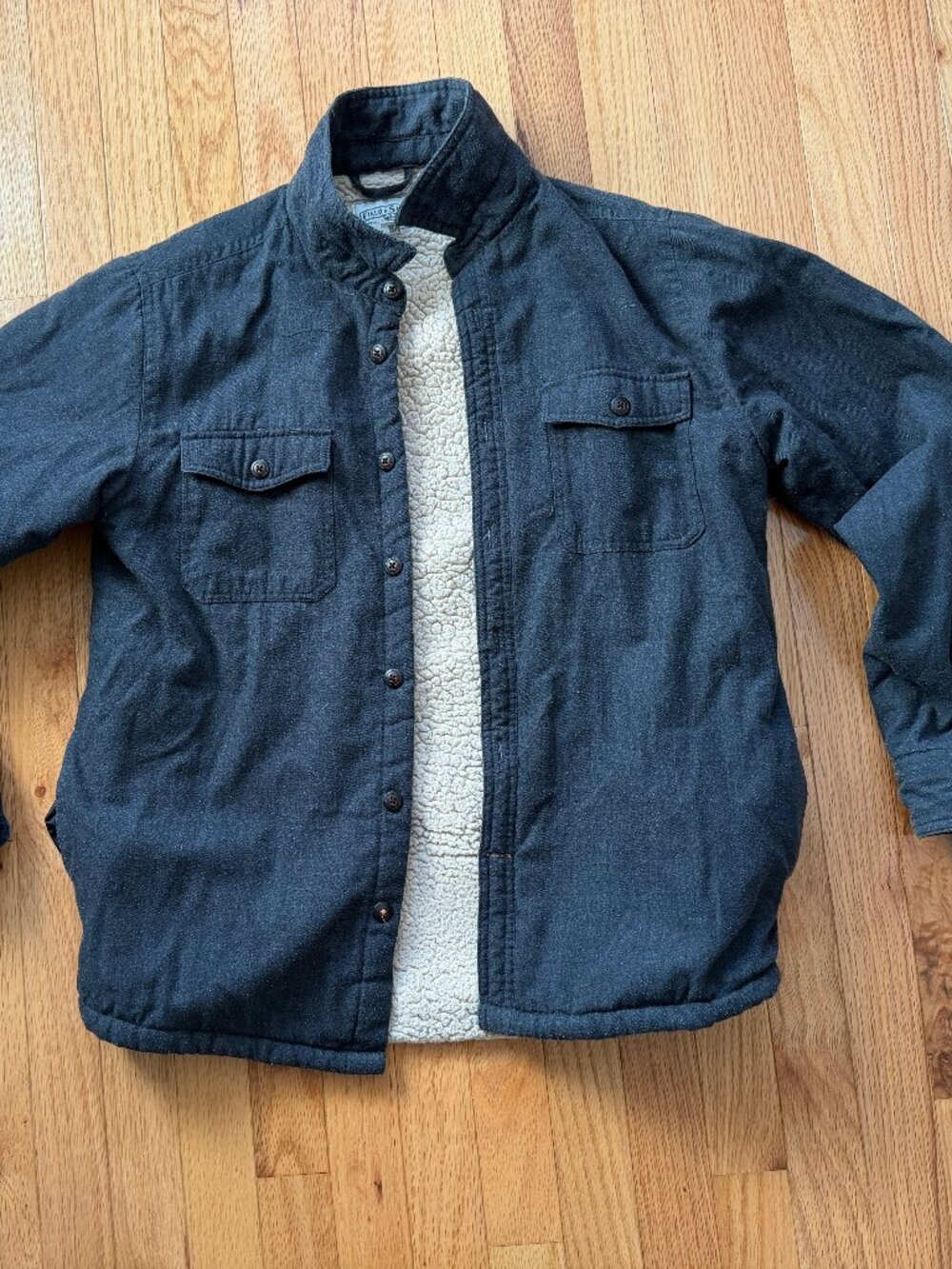Field & Stream Sherpa Lined Flannel Shirt Jacket Shacket Dark Grey